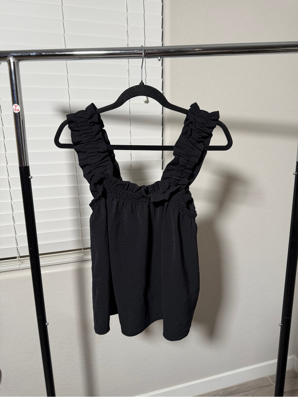 Copper Key Black Ruffle Strap Tank Top